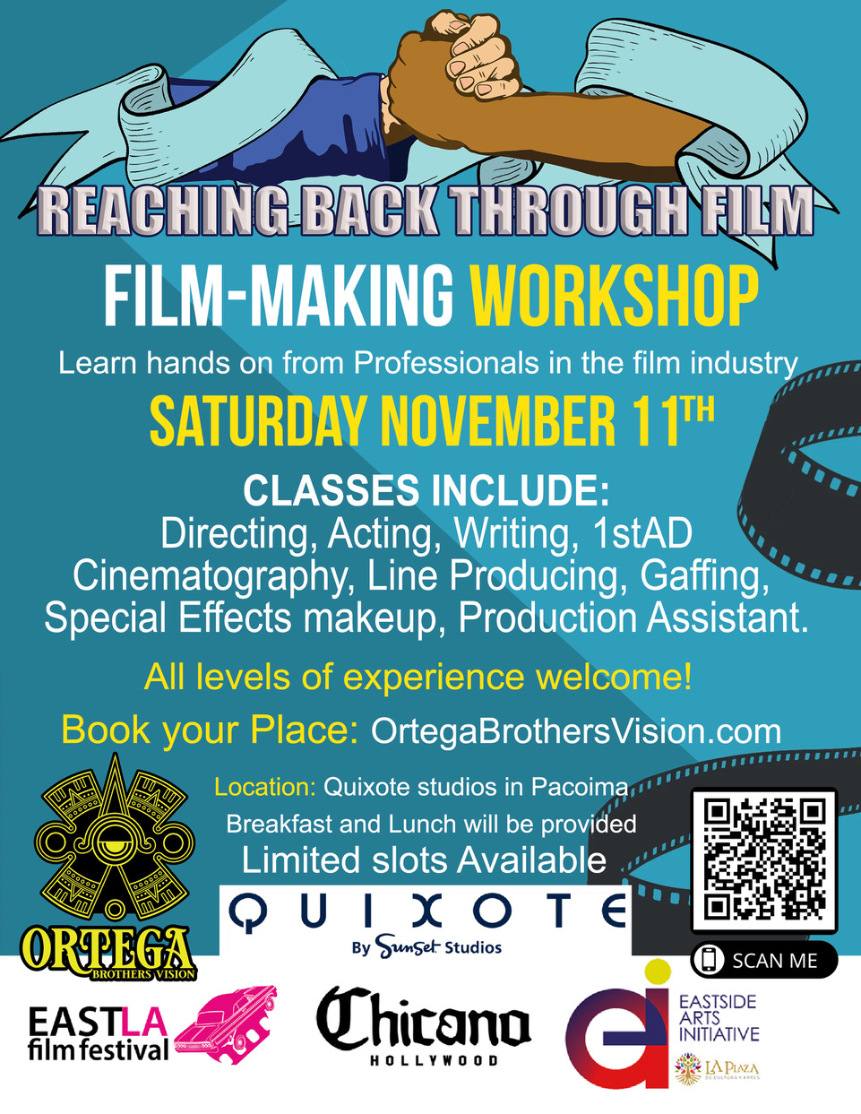 Saturday November 11 Free Filmmaking class. Classes include: Directing, Acting, Writing, 1stAD, Cinematography, Line Producing, Gaffin, Special Effects makeup, Production Assistant